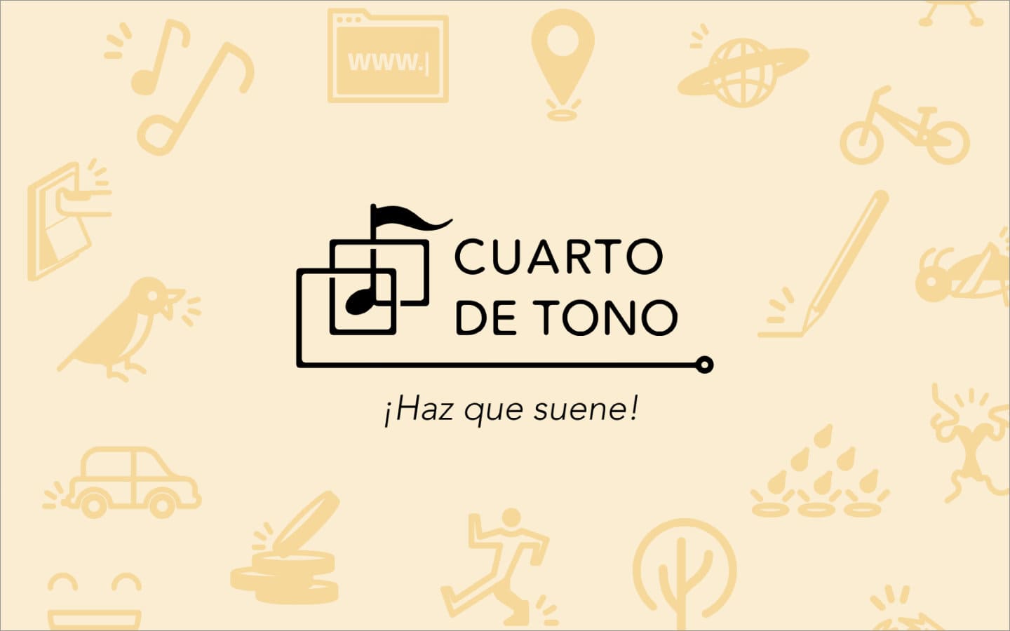 Portada con logo de 'Cuarto de Tono' con el eslogan '¡Haz que suene!' sobre un fondo beige con iconos musicales.